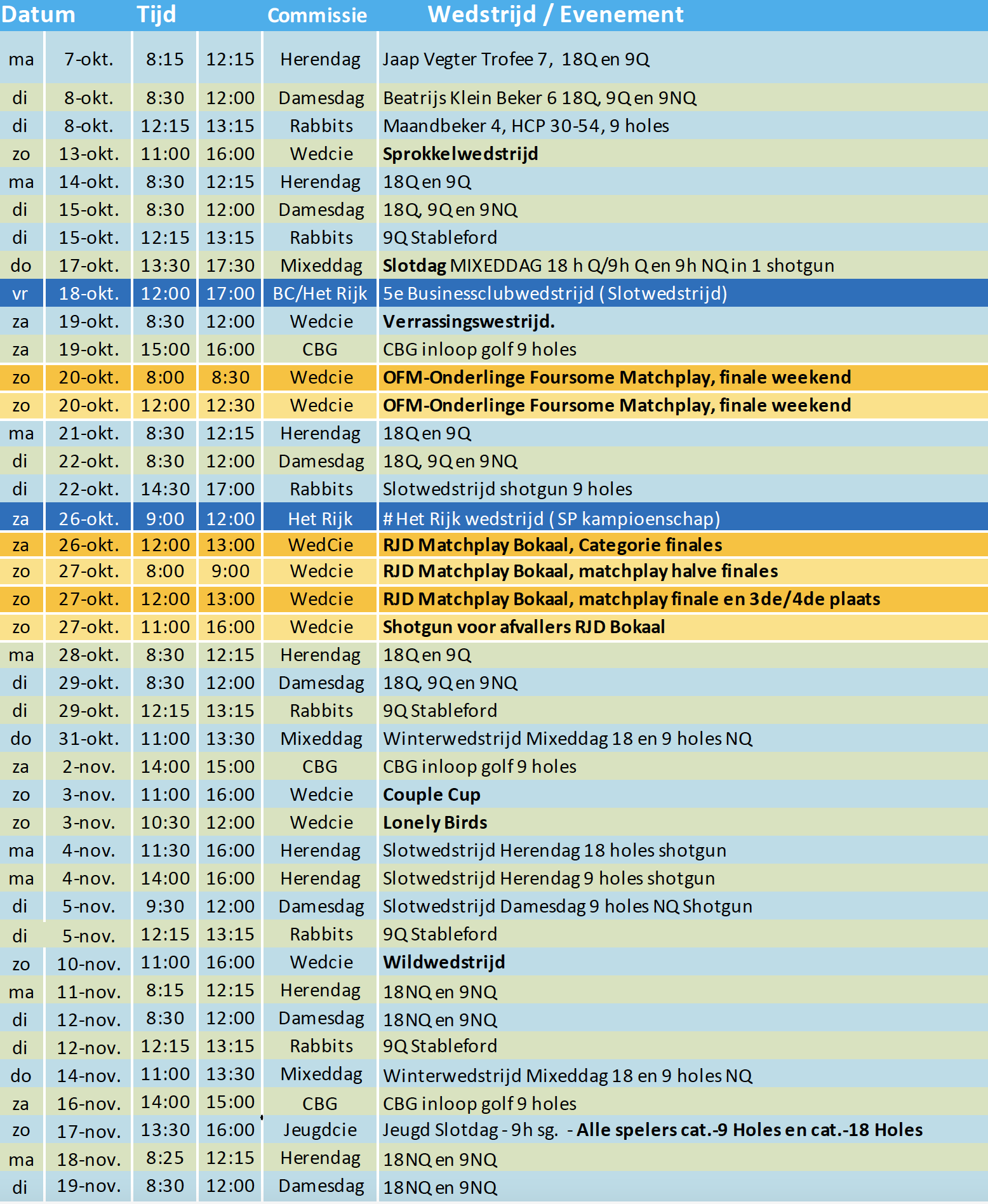 Wedstrijd- En Evenementenkalender 2024 2025 | Golfclub Het Rijk Van ...